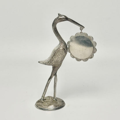 Vintage stork med lille billedramme i tin - Frøken Lilly