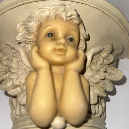 Vintage vægkonsol med engel - cherub i polyresin 22 cm - Frøken Lilly